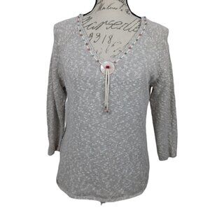Curio | Boho Linen Cotton Beaded Sweater | Size M